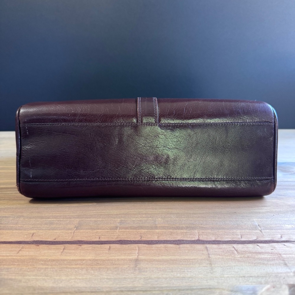 Vintage Italian Leather Frame Bag - Structured Burgundy Top Handle Satchel 70s - Picture 11 of 14